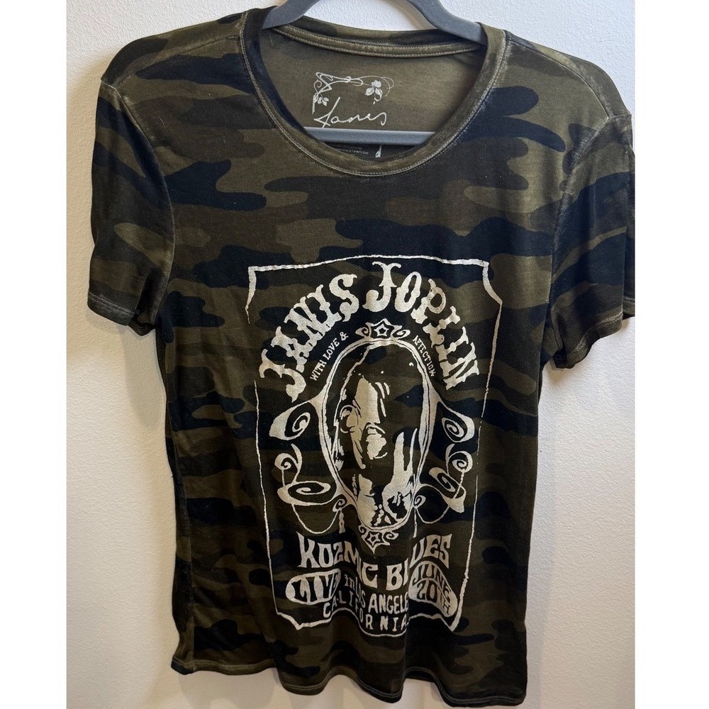 Lucky Brand Janis Joplin Camo Graphic Tee Small Kozmic Blues Live LA Rock Shirt